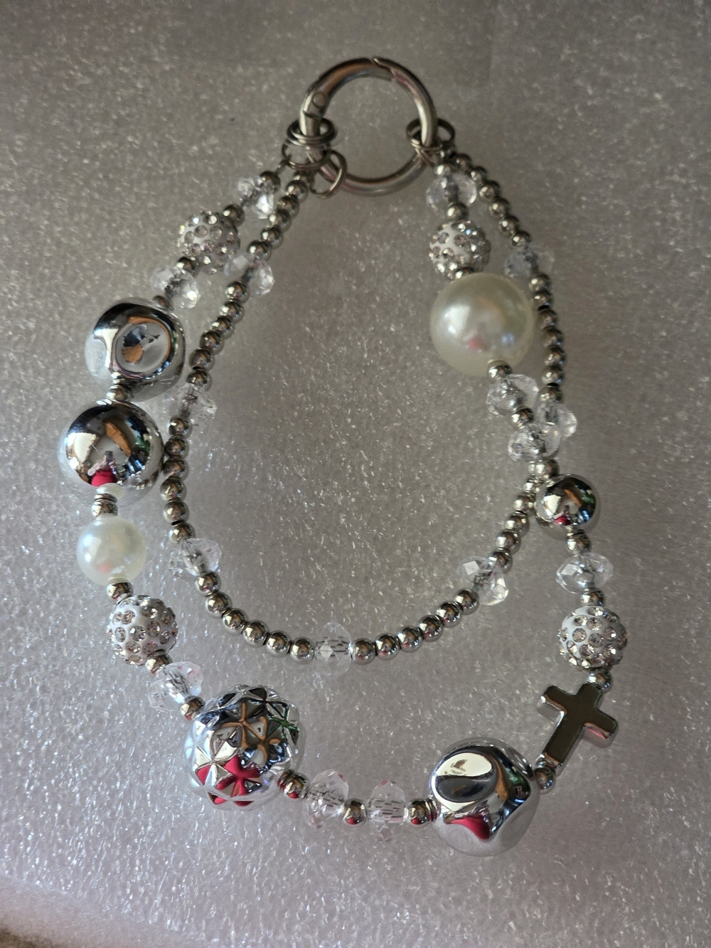 Silver and Pearl Multi-Strand Wristlet For Phone.